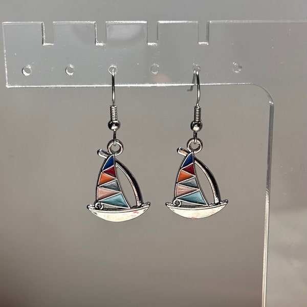 Sailboat Multicolor Earring Set in Silver on Nickel-Free Stainless Steel Wires *