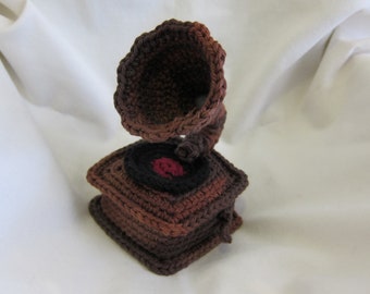 Pattern Only Crochet Phonograph Gramophone (Wood color)