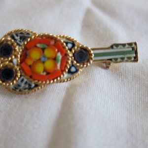 Vintage Orange Flower Mosaic Violin Detailed and Elegant Pin Brooch J1024