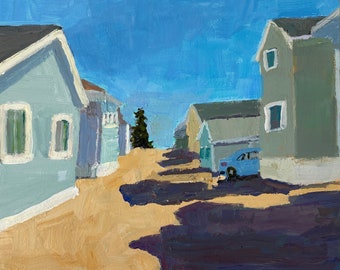 Beach cottages painting 8x10 acrylic on gessobord by Christine Parker modernimpressionist