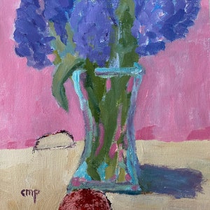 Hyacinth in vase original acrylic painting on canvas sheet, unframed, by Christine Parker modernimpressionist image 1