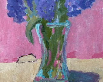 Hyacinth in vase original acrylic painting on canvas sheet, unframed, by Christine Parker modernimpressionist