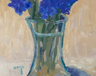 Original acrylic hyacinths in a vase by Christine Parker modernimpressionist, 12x9 inch cradled gessobord