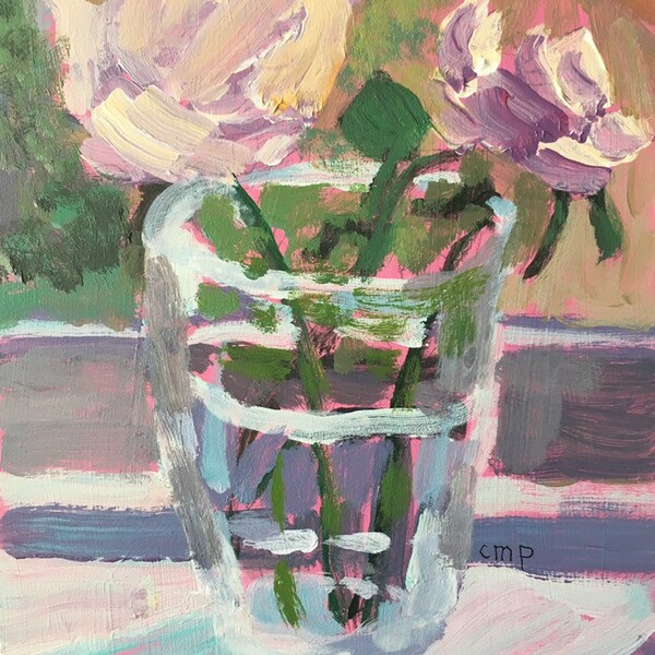 Original acrylic painting, 7x5 inch art, modern impressionist, christine parker, flowers, wall or shelf art, fine art, gift