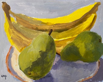 Fruit painting with bananas and pears original acrylic painting on paper by Christine Parker