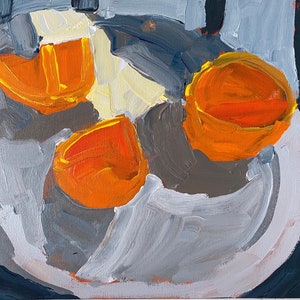 Original abstract acrylic still life 9x12 by Christine Parker, modernimpressionist, oranges image 1