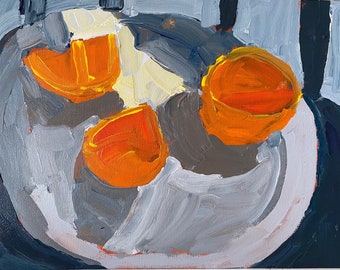 Original abstract acrylic still life 9x12 by Christine Parker, modernimpressionist, oranges