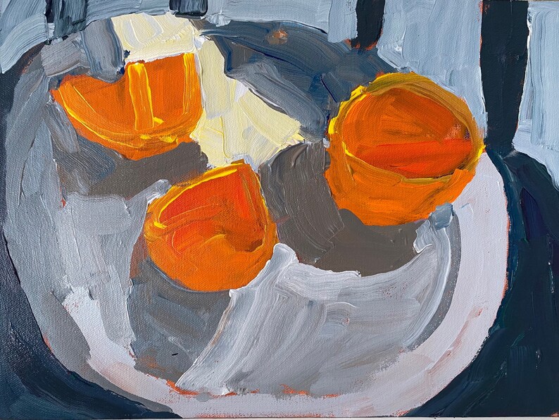 Original abstract acrylic still life 9x12 by Christine Parker, modernimpressionist, oranges image 1