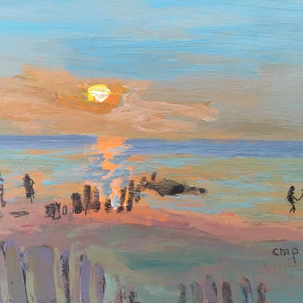 Original Beach painting, acrylic on 5x7 inch gessobord, christine parker, modernimpressionist, fine art, seascapes