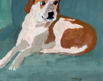 Original Dog Acrylic Painting, 12x9 Art by Christine Parker