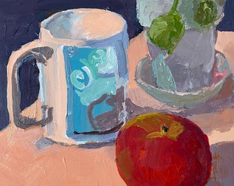 Still life 8x6 inch original acrylic painting on gessobord by Christine Parker, modernimpressionist, unframed