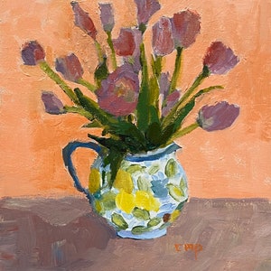 Tulip still life original impressionist acrylic painting on canvas board by Christine Parker Reserved S afbeelding 1