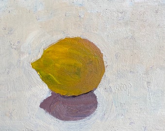 Lemon still life, Christine Parker modernimpressionist, original acrylic painting on 5x7 board