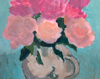 Flowers in vase original acrylic painting on 10x8 inch gessoboard by Christine Parker modernimpressionist, wall art