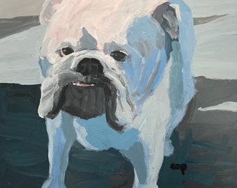 Original acrylic painting of bulldog, Christine Parker, modern impressionist, fine art
