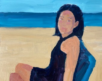 Figurative woman at beach original acrylic painting by Christine Parker modernimpressionist