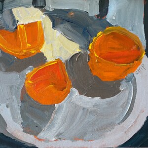 Original abstract acrylic still life 9x12 by Christine Parker, modernimpressionist, oranges image 8