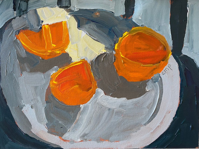 Original abstract acrylic still life 9x12 by Christine Parker, modernimpressionist, oranges image 8