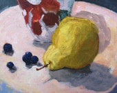 Acrylic Painting of Pear on  8x10 inch stretched canvas Original Art Small Format Still Life