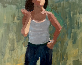Painting of young woman original acrylic art by modernimpressionist Christine Parker