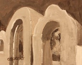 Structure in Santa Barbara Original Acrylic Painting on 6x8 inch panel, monochromatic