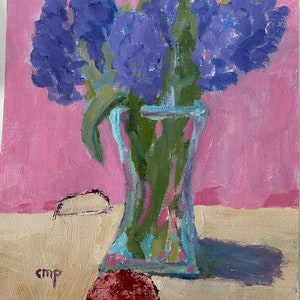 Hyacinth in vase original acrylic painting on canvas sheet, unframed, by Christine Parker modernimpressionist image 2