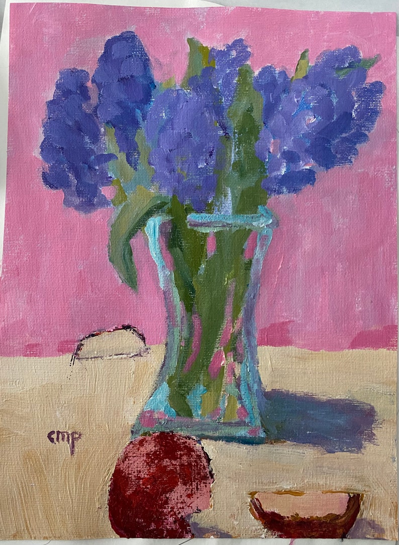 Hyacinth in vase original acrylic painting on canvas sheet, unframed, by Christine Parker modernimpressionist image 2