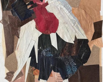 Original collage of rooster on  heavy 8x6 inch paper by Christine Parker modernimpressionist