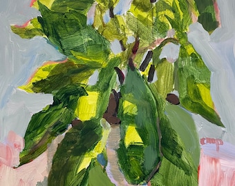 Jelly plant original houseplant painting acrylic paint on 10x8 inch gessobord by modernimpressionist Christine Parker