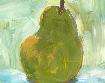 Pear painting original 7x5 inch acrylic on gessobord art modern impressionist Christine Parker still life