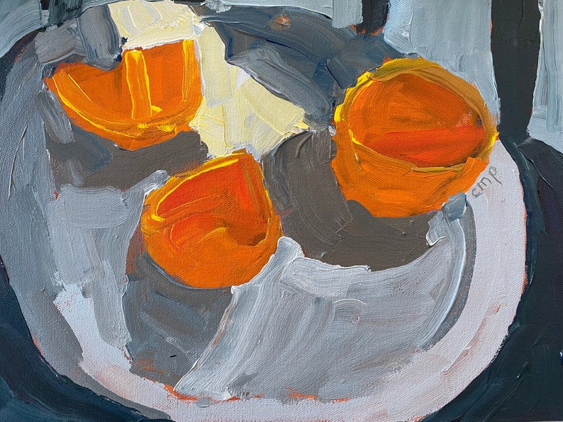 Original abstract acrylic still life 9x12 by Christine Parker, modernimpressionist, oranges image 10