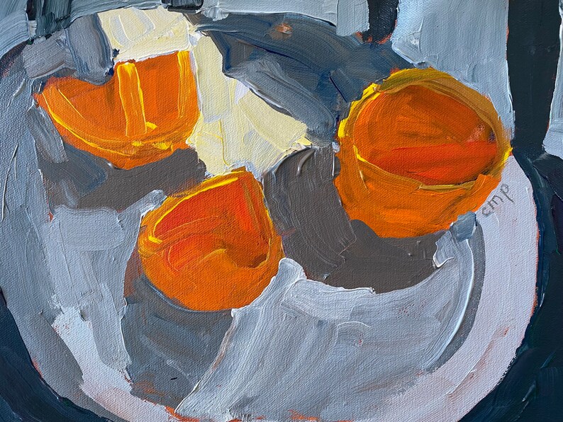 Original abstract acrylic still life 9x12 by Christine Parker, modernimpressionist, oranges image 9