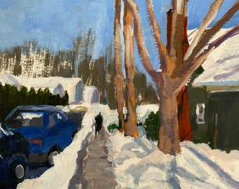 Snow scene original acrylic painting on 12x9 inch paper by Christine Parker modernimpressionist Etsy fine art, winter