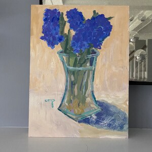 Original acrylic hyacinths in a vase by Christine Parker modernimpressionist, 12x9 inch cradled gessobord image 2