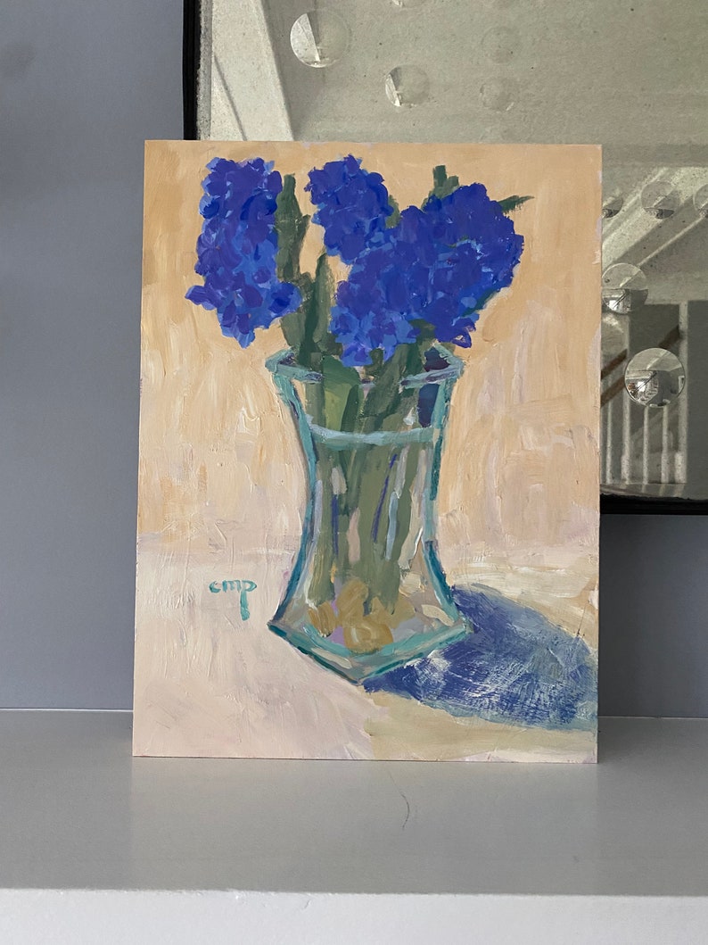 Original acrylic hyacinths in a vase by Christine Parker modernimpressionist, 12x9 inch cradled gessobord image 2