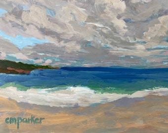 Seascape original acrylic painting on 8x10 inch gessobord by Christine Parker, unframed