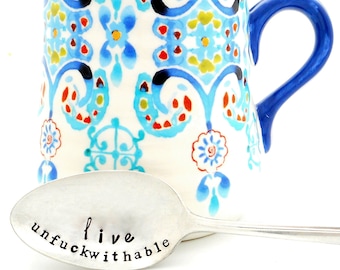 Unfuckwithable  stamped coffee spoon. Hand Stamped Vintage teaspoons by Kelly Galanos. Foul-Mouth Flatware. Sarcastic Gift. Salty Spoon.