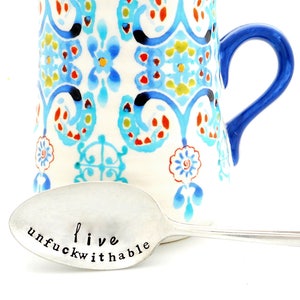 Unfuckwithable  stamped coffee spoon. Hand Stamped Vintage teaspoons by Kelly Galanos. Foul-Mouth Flatware. Sarcastic Gift. Salty Spoon.