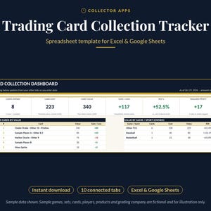Trading Card Collection Tracker Spreadsheet, Excel and Google Sheets: TCG and Sports Cards, Set Checklist, Grading, ROI