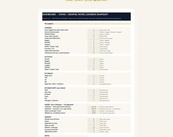 Foglio di calcolo per tenere traccia della collezione di fumetti e graphic novel / Lista dei desideri per le varianti di edizione / Excel / Fogli Google