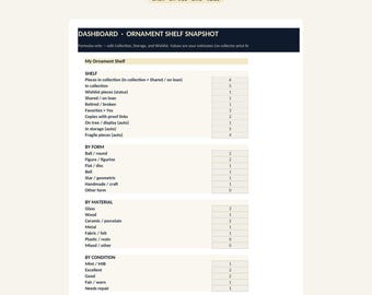 Foglio di calcolo per il monitoraggio della collezione di ornamenti / Catalogo per l'inventario e la conservazione delle decorazioni natalizie / Lista dei desideri / Excel / Fogli Google