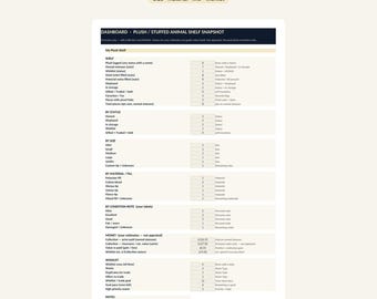 Lista dei desideri per la collezione di peluche in Excel e Google Sheets / Inventario dei peluche