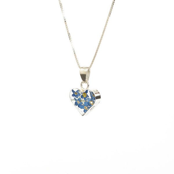 Echte vergeet-mij-niet-harthanger - (klein) inclusief 18'' zilveren 925-ketting en geschenkdoos