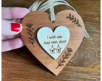 I wish you lived next door , Engraved Wooden decorative hangers - Wood burner, Pyrography, Special Gift - Wall hanging decor - I miss you