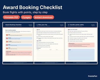 Award Booking Checklist, Points and Miles Flight Booking Guide, Printable PDF, Travel Rewards Planner, Digital Download