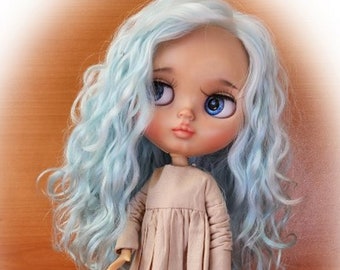293 scalp wig for Blythe TBL RBL sky blue Blythe scalp color natural curls Blythe doll wig Reroot scalp mohair wig mohair