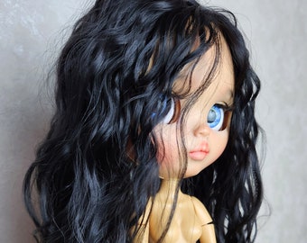 247 Blythe scalp black natural medium length hair angora goat Blythe doll wig Reroot scalp mohair wig mohair