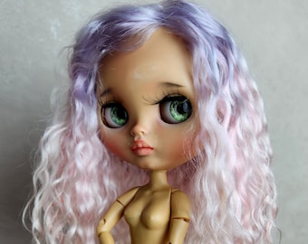 271 Blythe scalp Gradient soft gray-lilac-pink long wave hair natural angora goat doll wig Reroot scalp mohair wig