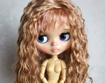 263 Blythe scalp ginger with bangs long hair color Ginger light brown afro Blythe doll wig Reroot scalp mohair wig mohair