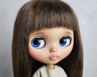 279 Blythe scalp wig straight hair with bangs color dark brown Blythe doll reroot scalp mohair mohair wig